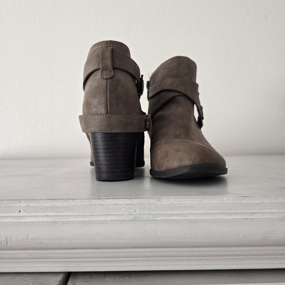 Women’s Taupe Suede Ankle Boots with Buckle Detail - Picture 2 of 2
